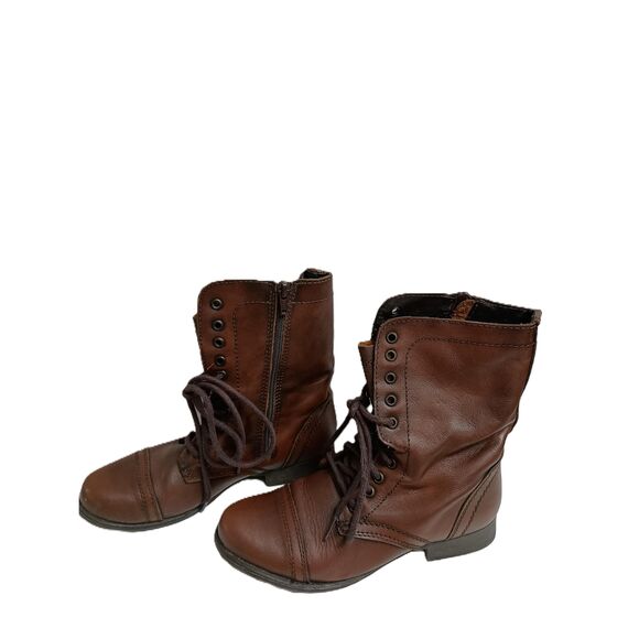 Steve Madden Brown Leather Lace Up Troopa Combat Mid Calf Boots Womens Size 7 - Picture 2 of 7